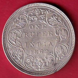 BRITISH INDIA “0/4 DOTS ” 1862 VICTORIA QUEEN ONE RUPEE SILVER COIN - FC8025