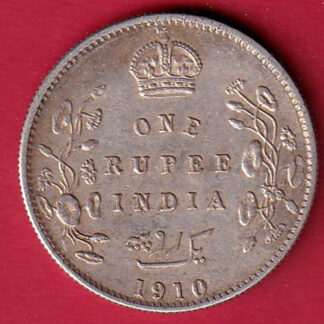 BRITISH INDIA 1910 EDWARD VII KING EMPEROR ONE RUPEE SILVER COIN– FC8045