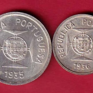 “UNC” PORTUGUES INDIA 2 COINS SET: ONE RUPIA N HALF RUPIA BEAUTIFUL SILVER COIN– FC8053