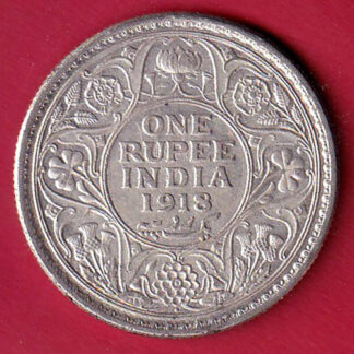 British India 1918 Bombay Mint George v One Rupee silver coin :- FC8071