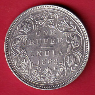 BRITISH INDIA "2 DOT ON TOP ” 1862 VICTORIA QUEEN ONE RUPEE SILVER COIN :- FC8098