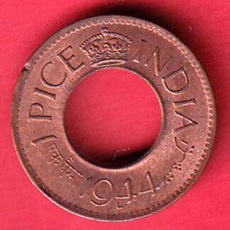 British India lahore mint 1944 1 pice copper coin - F9140