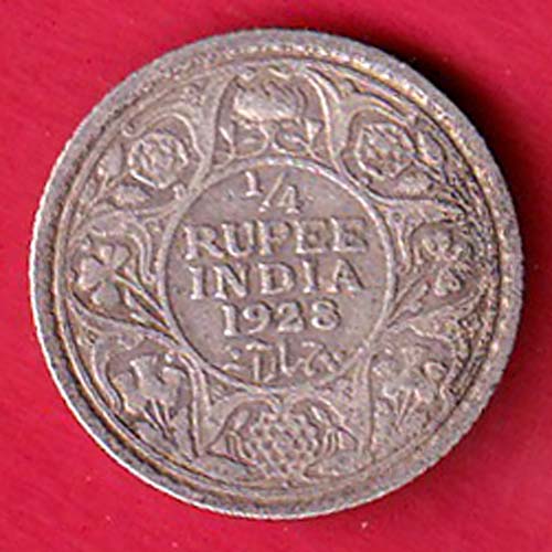British India 1928 George v 1/4 Rupee silver coin- F9142