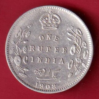 BRITISH INDIA 1908 EDWARD VII KING EMPEROR ONE RUPEE SILVER COIN- f9155