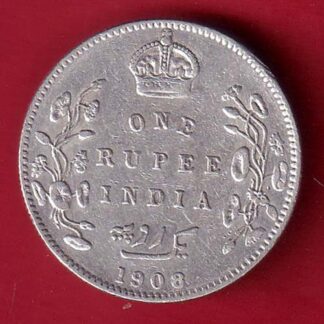 BRITISH INDIA 1908 EDWARD VII KING EMPEROR ONE RUPEE SILVER COIN- f9160