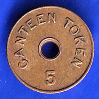 CANTEEN TOKEN: I.G. MINT BOMBAY CANTEEN TOKEN NO.5 –f9175