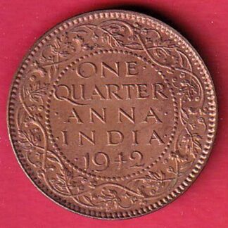 BRITISH INDIA 1942 one quarter anna GEORGE VI COPPER COIN–f9194
