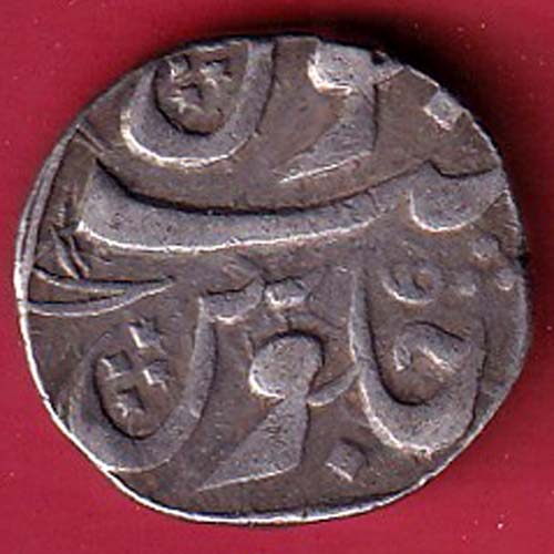 MARATHA CONF. INO. SHAH ALAM II NAUDRI "99" JHANSI 1169AH 3 VERTICAL STROCK ONE RUPEE SILVER COIN –F9199 - Image 2