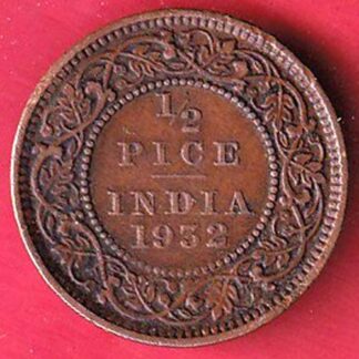 BRITISH INDIA 1932 GEORGRE V KING 1/2 PICE COPPER COIN–F9211