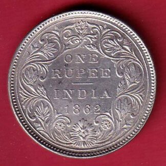 BRITISH INDIA "TWO DOT ON TOP " 1862 VICTORIA QUEEN ONE RUPEE SILVER COIN –f9265