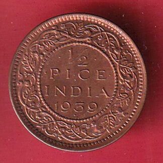 BRITISH INDIA 1939 1/2 pice COPPER COIN–f9287