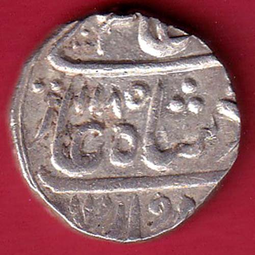 INDORE STATE SUN FACE INO SHAH ALAM II MALHAR RAO ONE RUPEE SILVER COIN – FC8185 - Image 2