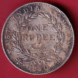 EAST INDIA COMPANY 1840 CONTINIOUS LEGEND VICTORIA QUEEN 1 RUPEE SILVER COIN – FC8187