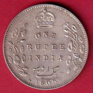 BRITISH INDIA 1909 EDWARD VII KING EMPEROR ONE RUPEE SILVER COIN– FC8194