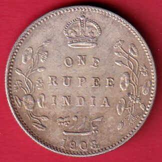 BRITISH INDIA 1908 EDWARD VII KING EMPEROR ONE RUPEE SILVER COIN– FC8197