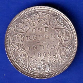 BRITISH INDIA “0/4 DOTS ” 1862 VICTORIA QUEEN ONE RUPEE SILVER COIN - FC8226