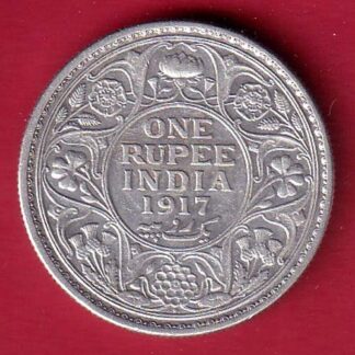 BRITISH INDIA 1917 BOMBAY MINT GEORGE VI KING ONE RUPEE SILVER COIN  –FC8287
