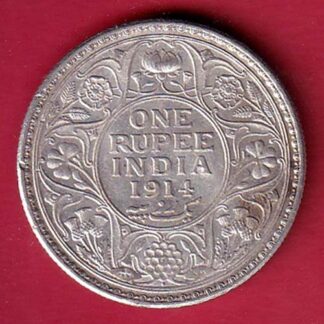 British India 1914 Bombay Mint George V King One Rupee silver Coin  –FC8290