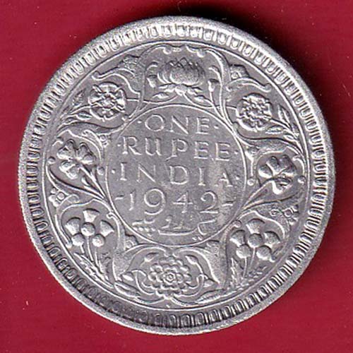 BRITISH INDIA 1942 BOMBAY MINT GEORGE VI ONE RUPEE BEAUTIFUL SILVER COIN– FC8329