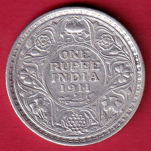 British India 1911 bombay mint George v one Rupee silver coin– FC8350