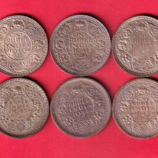 British India 6 coins set 1940 ,1941,1942, 1943,1944,1945 one rupee silver coins  –FC8428