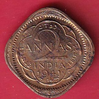 British India 2 Anna – George VI 1941 copper Coin - f9320