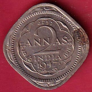 BRITISH INDIA 1947 GEORGE VI 2 ANNA COIN – f9335