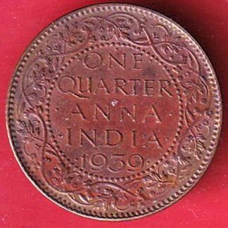 BRITISH INDIA 1939 ONE QURTER ANNA GEORGE VI COPPER COIN  - F9355