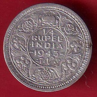 British India 1943 BOMBAY MINT George Vi 1/4 Rupee Rare Silver–F9366