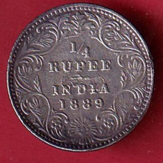 british india 1889 victoria empress 1/4 rupee silver coin –F9367
