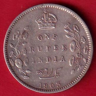 British India Edward VII 1903 One Rupee Silver Coin  - F9382