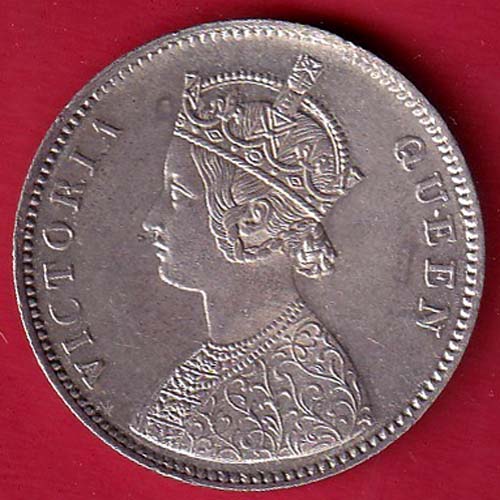 BRITISH INDIA “0/4 DOTS ” 1862 VICTORIA QUEEN ONE RUPEE SILVER COIN –F9393 - Image 2