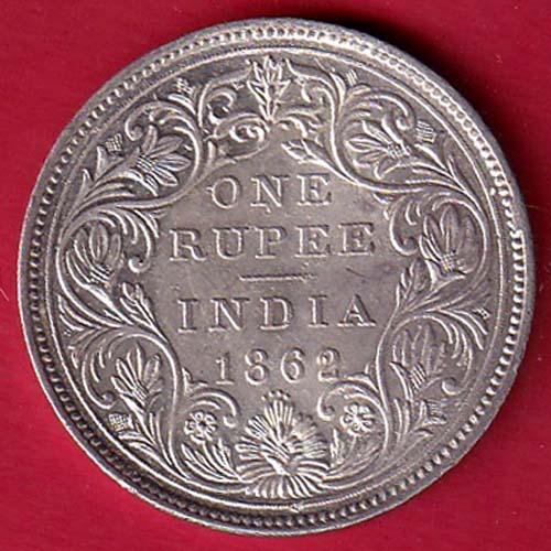 BRITISH INDIA “0/4 DOTS ” 1862 VICTORIA QUEEN ONE RUPEE SILVER COIN –F9393