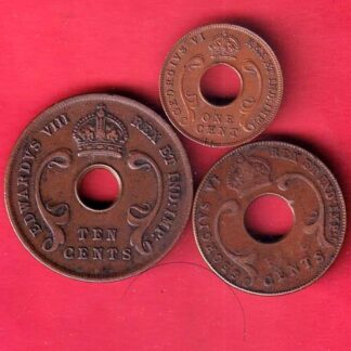 set: East Africa 1936 cents, 1941 Ten Cent, 1941 Five Cents, 1942 One Cent Coin – f9420