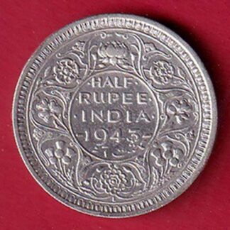 British India 1943 BOMBAY MINT George Vi half Rupee Rare Silver coin – F9479