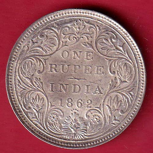 BRITISH INDIA “0/4 DOTS ” 1862 VICTORIA QUEEN ONE RUPEE SILVER COIN –FC8485 - Image 2