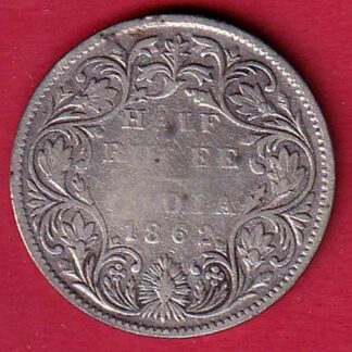 british india 1862 victoria empress half rupee silver coin  –FC8491
