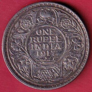 BRITISH INDIA 1917 BOMBAY MINT GEORGE V KING ONE RUPEE SILVER COIN-FC8503