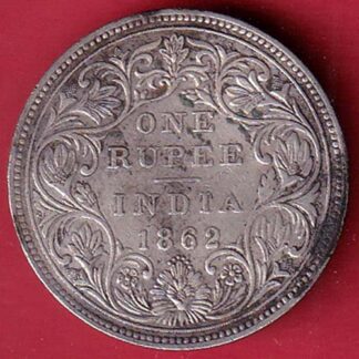 BRITISH INDIA “0/6 DOTS ” 1862 VICTORIA QUEEN ONE RUPEE SILVER COIN-FC8512