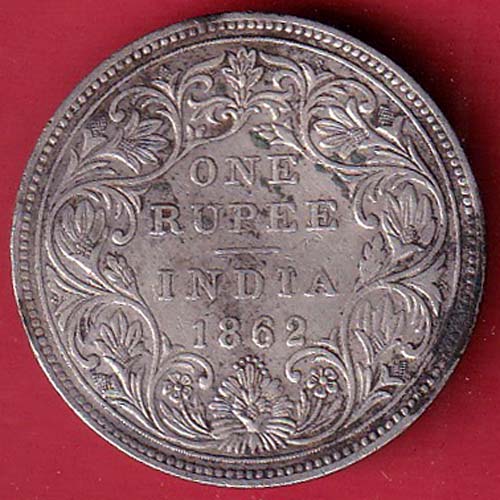 BRITISH INDIA “0/6 DOTS ” 1862 VICTORIA QUEEN ONE RUPEE SILVER COIN-FC8512