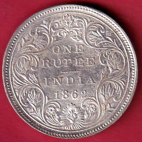 BRITISH INDIA 1862 VICTORIA QUEEN ONE RUPEE SILVER COIN- FC8544