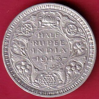 British India 1943 BOMBAY MINT George Vi half Rupee Rare Silver coin  - FC8573