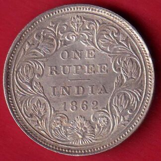 BRITISH INDIA 1862 VICTORIA QUEEN ONE RUPEE SILVER COIN  – FC8600