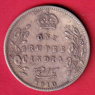 BRITISH INDIA 1910 EDWARD VII KING EMPEROR ONE RUPEE SILVER COIN  – FC8603