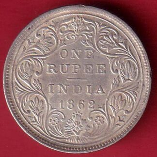 BRITISH INDIA “0/4 DOTS ” 1862 VICTORIA QUEEN ONE RUPEE SILVER COIN - FC8614