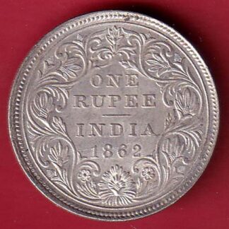 BRITISH INDIA 1862 VICTORIA QUEEN ONE RUPEE SILVER COIN  – FC8627