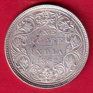 "2 DOT ON TOP" "UNC" BRITISH INDIA 1862 VICTORIA QUEEN ONE RUPEE SILVER COIN– FC8652