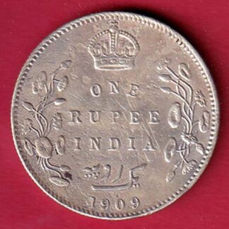 British India 1909 Edward VII One Rupee Silver Coin -F9517
