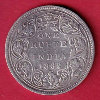 BRITISH INDIA “0/5 DOTS ” 1862 VICTORIA QUEEN ONE RUPEE SILVER COIN-F9521