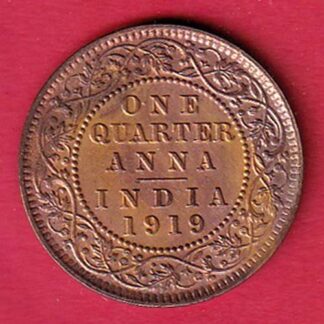 British India 1919 George ONE QUARTER ANNA COPPER coin-F9526